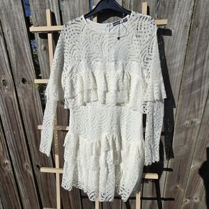 NEW BooHoo boutique White long sleeve Lace mini dress 8